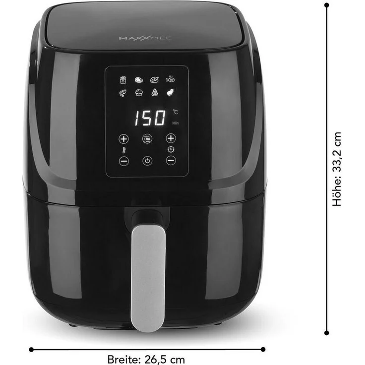 MAXXMEE Heißluft-Fritteuse Digital, 3 Liter Fassungsvermögen, 1300 Watt, ohne Fett, 8 Automatik-Programme, Thermostat, Warmhalten, schwarz – Bild 9