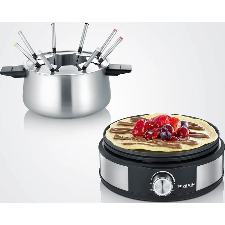 Severin FO 2471 Fondue-Crêpes-Kombination, 1500W, für 8 Personen, elektrisch, edelstahl-schwarz – Bild 4