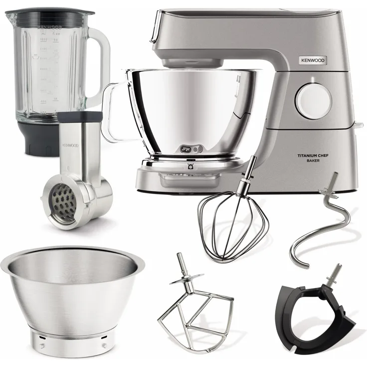 Kenwood KVC85.314SI Titanium Chef Baker Küchenmaschine, 1200W, 5L und 3L Schüssel, inkl. Waage, Mixeraufsatz (1,6L), silber, Serie: Titanium Chef Baker