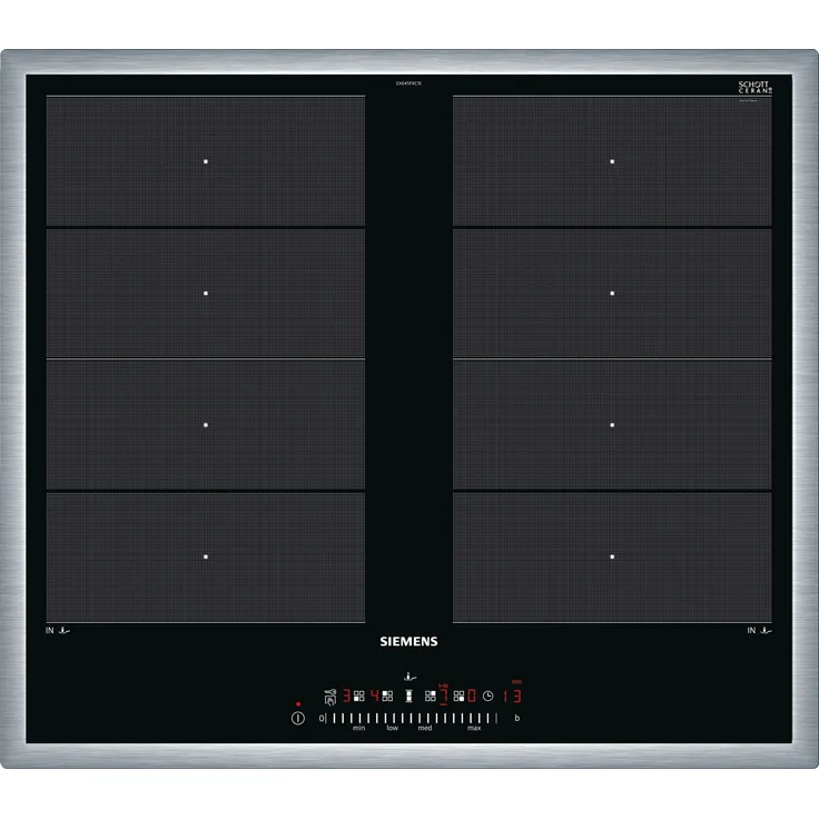 Siemens EX645FXC1E iQ700, Induktionskochfeld, Breite 58,3 cm, Autark, Flexible Kochzonen, Flachrahmen, Farbe schwarz, Kindersicherung, TouchSlider