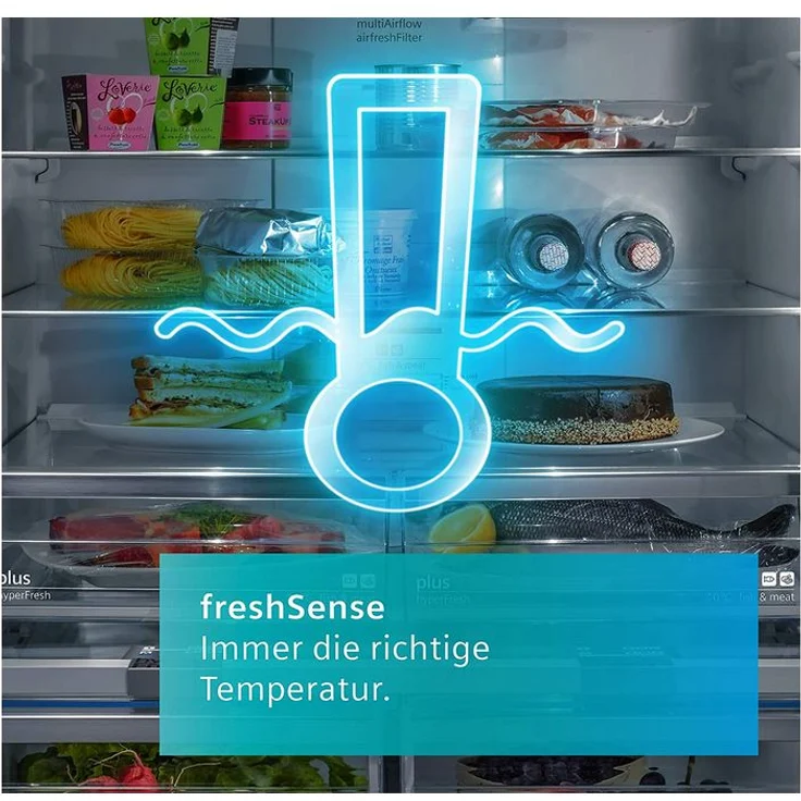 Siemens KF96NVPEA iQ300 Side-by-Side-Kühlschrank, freistehend, silber, NoFrost, 0-Grad-Zone, Schnellgefrieren und -kühlen, Breite 91 cm – Bild 8