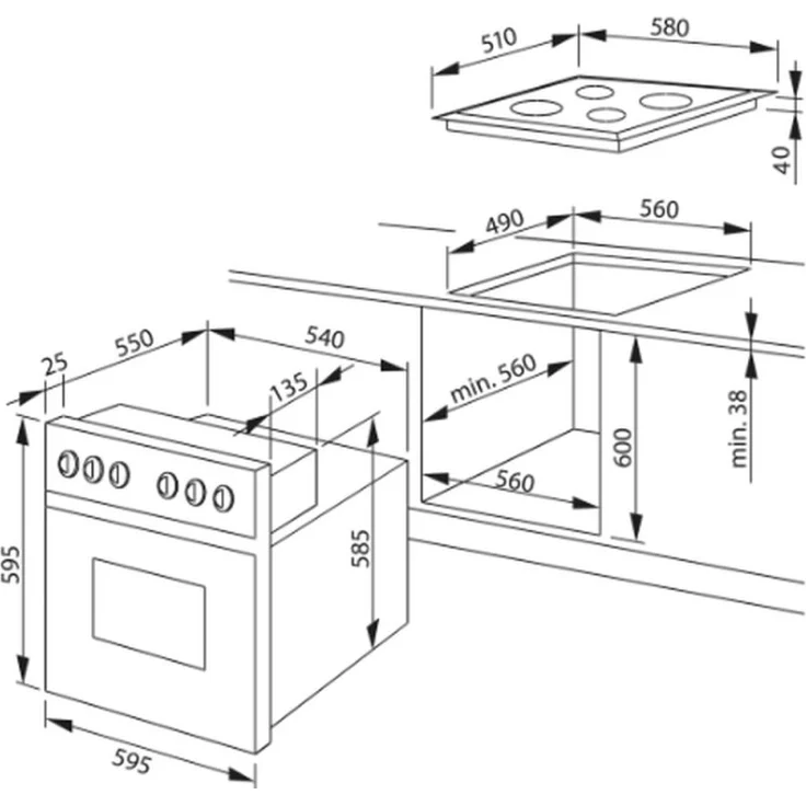 Amica Gasherd-Set EHEG 934 112 E, mit 1-fach-Teleskopauszug, Simple Steam Reinigungsfunktion – Bild 2