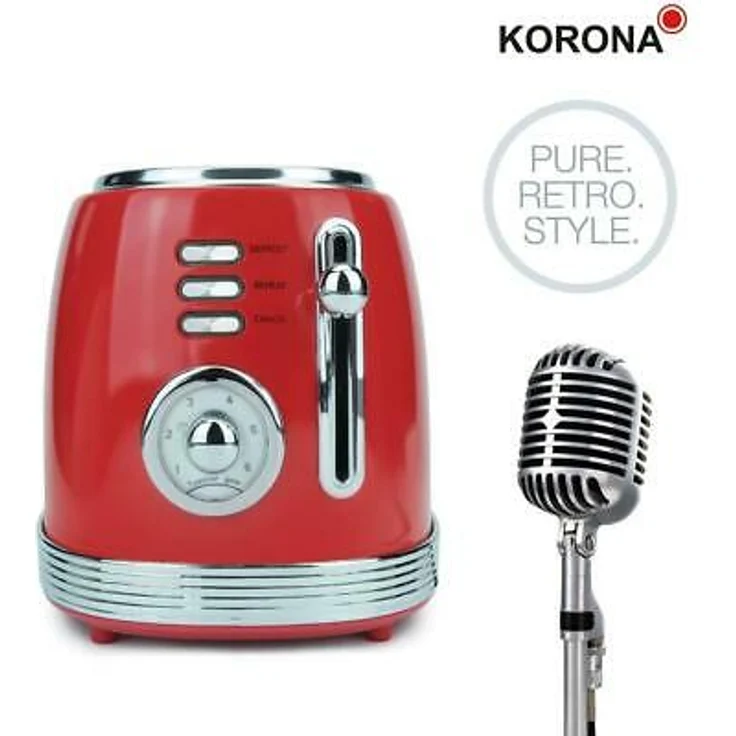 Korona Retro Toaster, 850 Wat, analoge Röstgradanzeige, 6 Bräunungsstufen, Vintage Design, rot