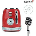Korona Retro Toaster, 850 Wat, analoge Röstgradanzeige, 6 Bräunungsstufen, Vintage Design, rot
