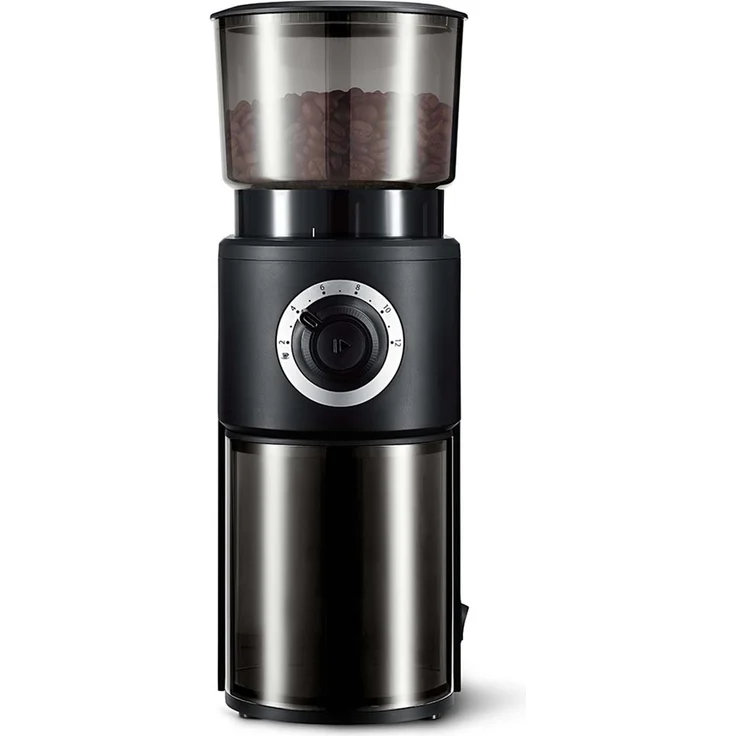 Tchibo elektrische Kaffeemühle, Edelstahlgehäuse, Edelstahlmahlwerk, 26 Mahlgradeinstellungen, Schwarz/Silber – Bild 2