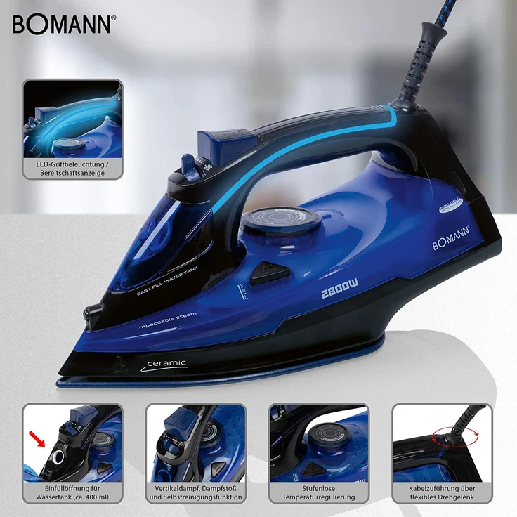 Bomann DB 6038 CB Dampfbügeleise, 2800 W, Superglide, schwarz-blau – Bild 4