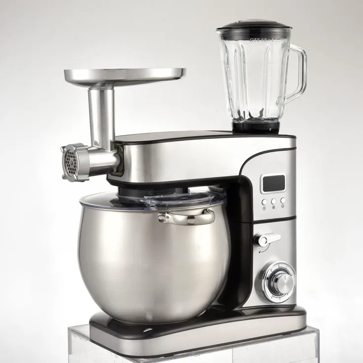 Syntrox Paris Küchenmaschine, 2000W, 12L, 6 Geschwindigkeiten, Edelstahl, inkl. Standmixer, Fleischwolfaufsatz, silber, schwarz