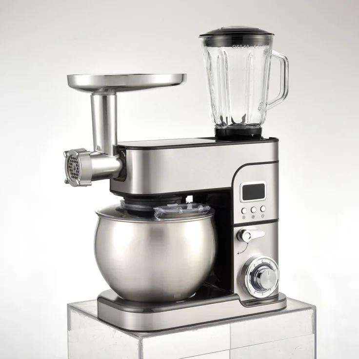Syntrox Marseille Küchenmaschine, 1300W, 6L, Edelstahl, inkl. Standmixer, Fleischwolfaufsatz, Spatel, schwarz, silber