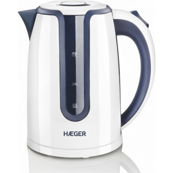 Haeger Wasserkocher Hot 1,7 L 2200W, Überhitzungsschutz, 360°-Basis, abnehmbarer Filter, weiß, grau