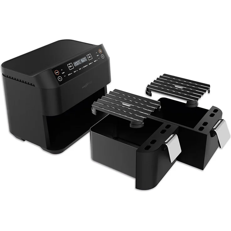 MAXXMEE 02767 Heißluftfritteuse Doppelkorb 7,6 Liter, ohne Fett, 2x 3,8 Liter Fassungsvermögen, 2400 Watt, 6 Programme, schwarz – Bild 9