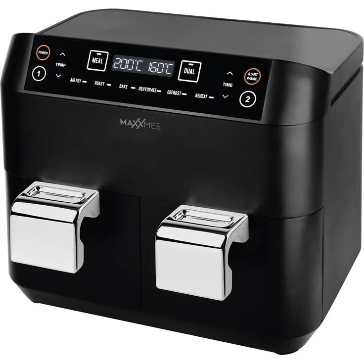 MAXXMEE 02767 Heißluftfritteuse Doppelkorb 7,6 Liter, ohne Fett, 2x 3,8 Liter Fassungsvermögen, 2400 Watt, 6 Programme, schwarz – Bild 2