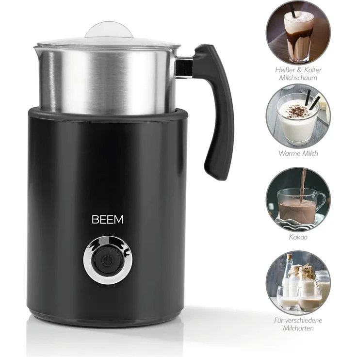 BEEM MILK-PERFECT Induktions-Milchaufschäumer, 500W, Aufschäumen 260ml, Milch 500 ml, LED, Edelstahl, PP, schwarz – Bild 6