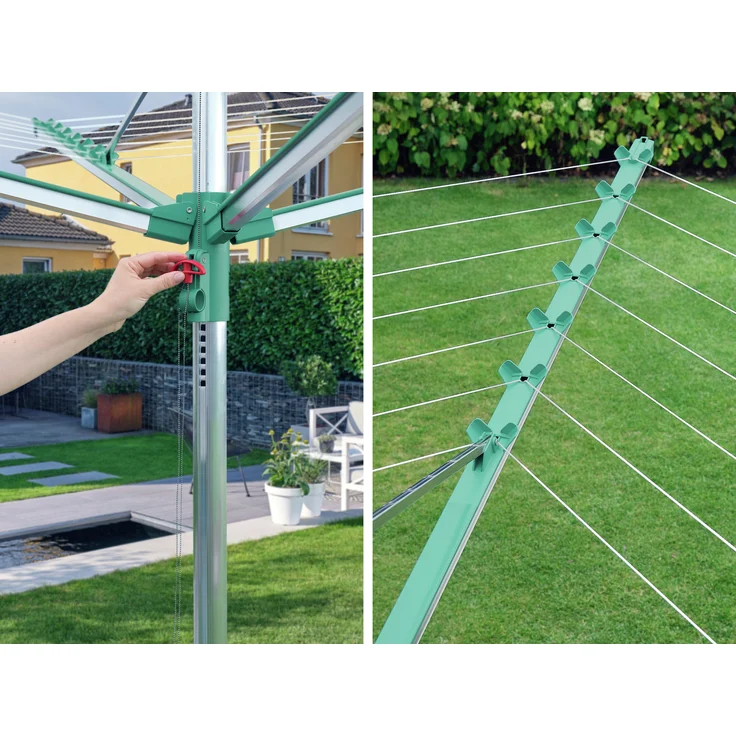 Leifheit Wäschespinne Linomatic V400 mit Leinenautomatik für saubere Leinen, 40m Leinenlänge für 4 Waschmaschinenladungen, mit Easy-Lift-System für leichtes Öffnen, inkl. Bodenhülse und Wäscheklammern – Bild 8