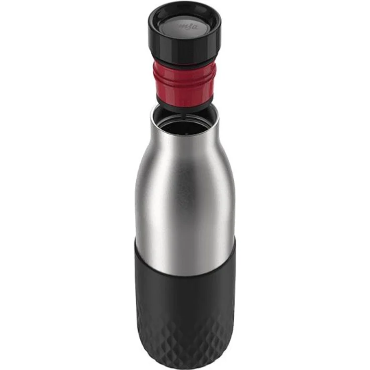 emsa Trinkflasche BLUDROP SLEEVE, 0,5 Liter, schwarz spülmaschinenfest, Edelstahl mit Silikonmanschette, - 1 Stück (N3110500) – Bild 2