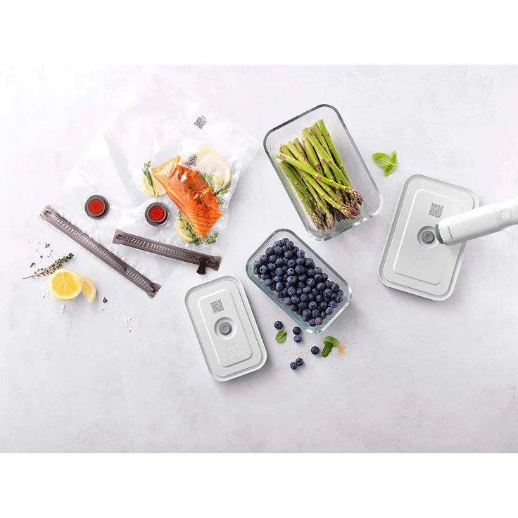 Zwilling Fresh & Save Vakuum- Starter-Set 7-tlg., inkl. Glasbox M 0,9 l, 1x Glasbox L 2,0 l Glas, Kunststoff, Silikon, transparent, weiß – Bild 3