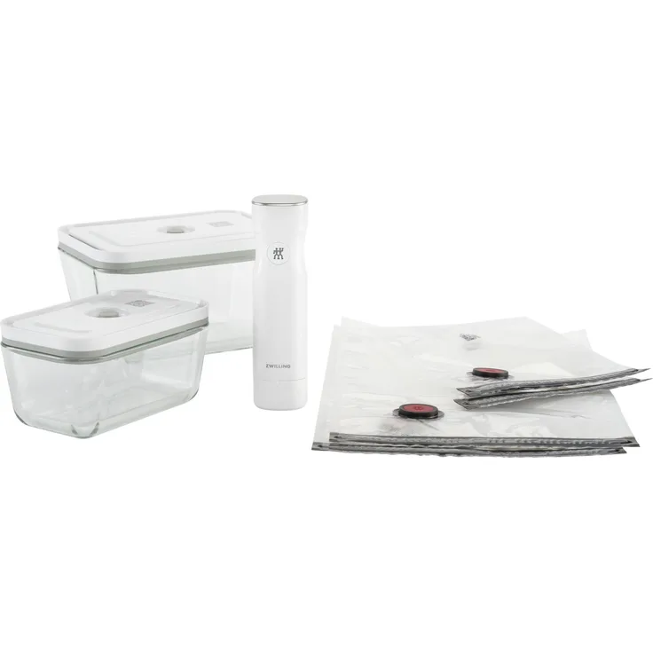 Zwilling Fresh & Save Vakuum- Starter-Set 7-tlg., inkl. Glasbox M 0,9 l, 1x Glasbox L 2,0 l Glas, Kunststoff, Silikon, transparent, weiß