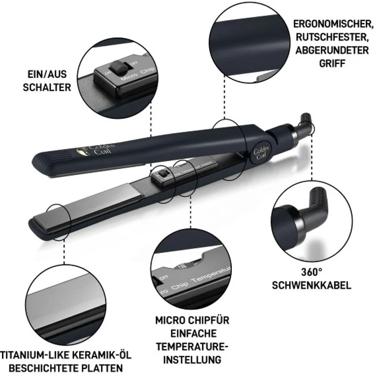 Golden Curl IL Nero Glätteisen Schwarz für seidig glattes Haar – Bild 4