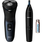 Philips S3134/57 Series 3000 Nass- und Trockenrasur inkl. Philips Nasen-/Ohrenhaartrimmer schwarz/blau