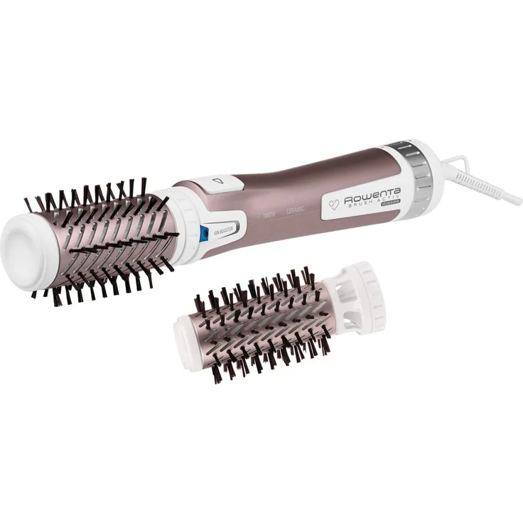 Rowenta CF9540 Brush Activ Premium Care rotierende Warmluftbürste, 1000 Watt, mit Naturborsten, Kaschmir-Keratin-Beschichtung, inkl. 2 Bürstaufsätze, weiß