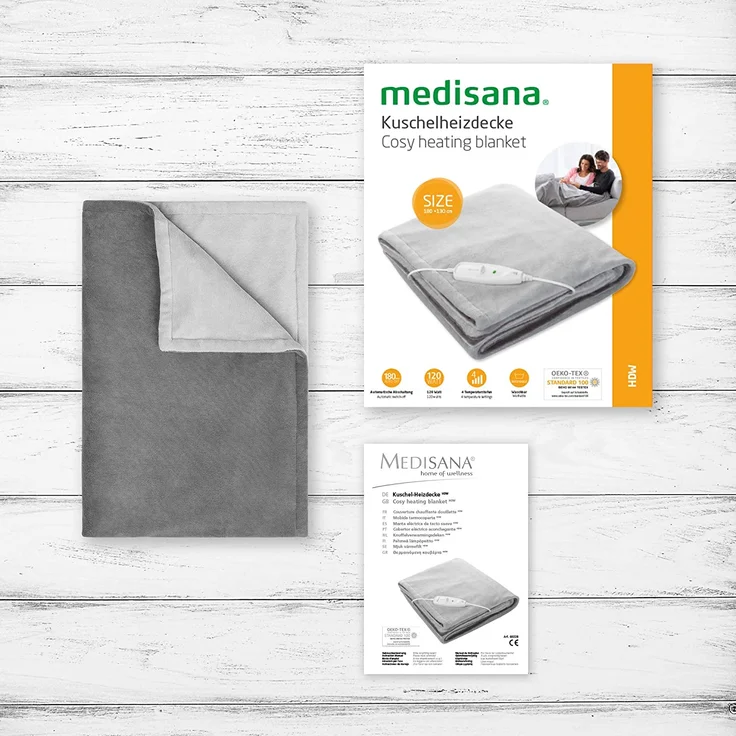 medisana HDW Kuschelheizdecke, waschbar, Kuscheldecke mit Abschaltautomatik, 4 Temperaturstufen, 180 x 130 cm, 2-farbig Wendeoptik, grau/dunkelgrau – Bild 4