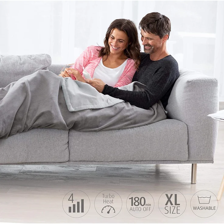 medisana HDW Kuschelheizdecke, waschbar, Kuscheldecke mit Abschaltautomatik, 4 Temperaturstufen, 180 x 130 cm, 2-farbig Wendeoptik, grau/dunkelgrau – Bild 3