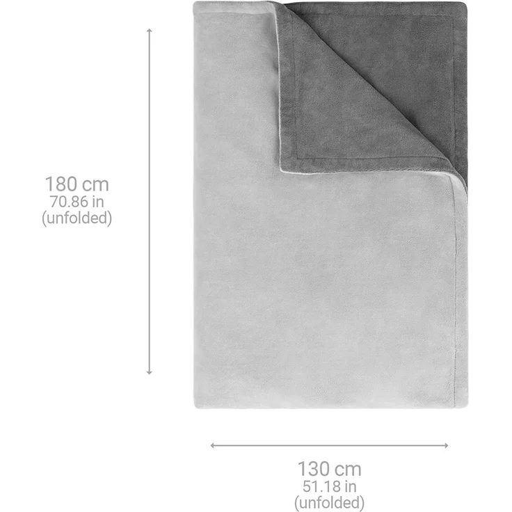 medisana HDW Kuschelheizdecke, waschbar, Kuscheldecke mit Abschaltautomatik, 4 Temperaturstufen, 180 x 130 cm, 2-farbig Wendeoptik, grau/dunkelgrau – Bild 2