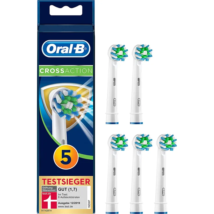 Oral-B CrossAction Aufsteckbürsten, mit Bakterienschutz, Verhindert bakterielles Wachstum auf den Borsten, 5er-Pack
