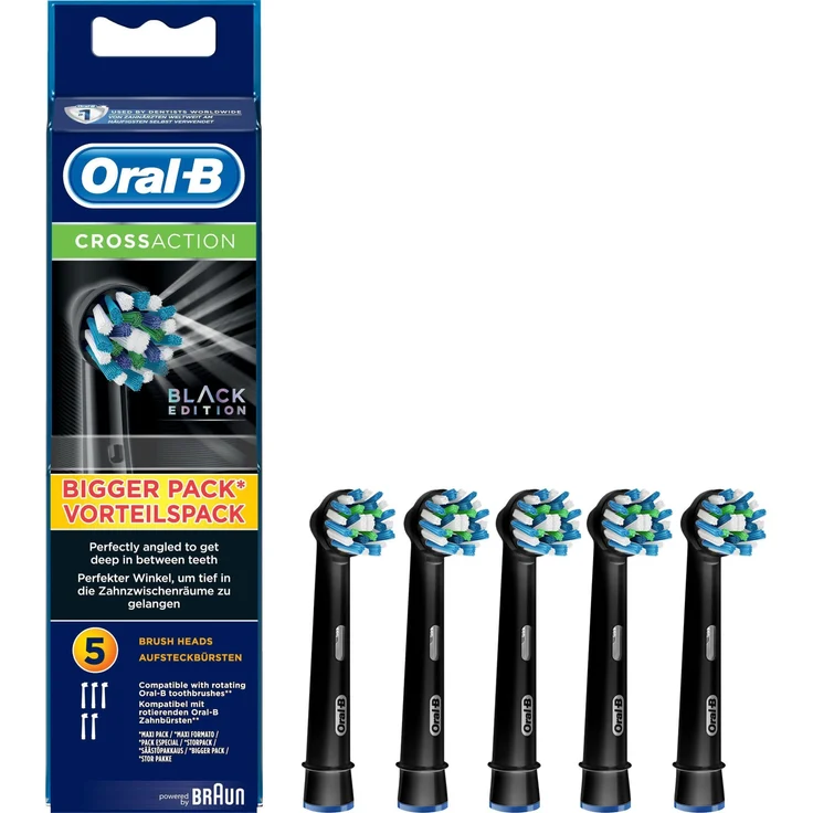 Oral-B CrossAction Black Edition Aufsteckbürsten, Borsten im 16-Grad Winkel für eine überlegene Reinigung, 5er-Pack, schwarz – Bild 1