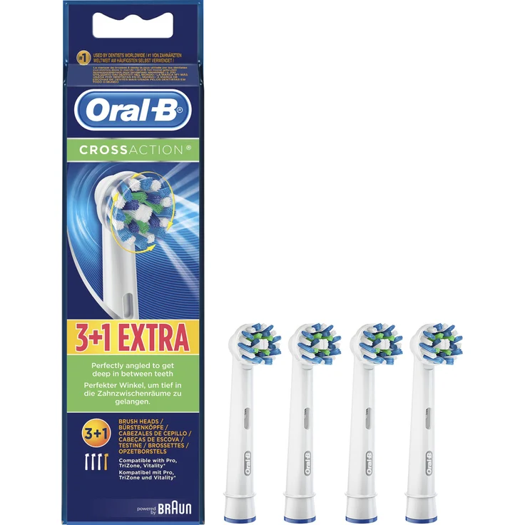 Oral-B CrossAction Aufsteckbürsten, Borsten im 16-Grad Winkel für eine überlegene Reinigung, 3+1er-Pack – Bild 1