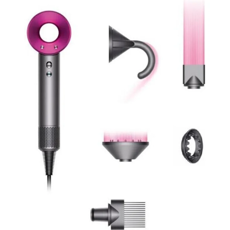Dyson Supersonic HD07 Haartrockner, Ionen-Technologie, 1600 Watt, inkl. 5 Stylingdüsen, Generation 2021, anthrazit, fuchsia – Bild 4