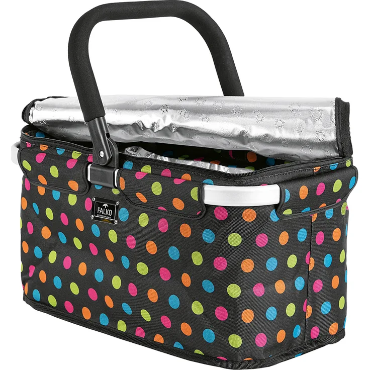 Genius Falko Thermokorb, Einkaufskorb, 25 Liter, Aluminium, mit Tragegriff, faltbar, gepunktet, schwarz