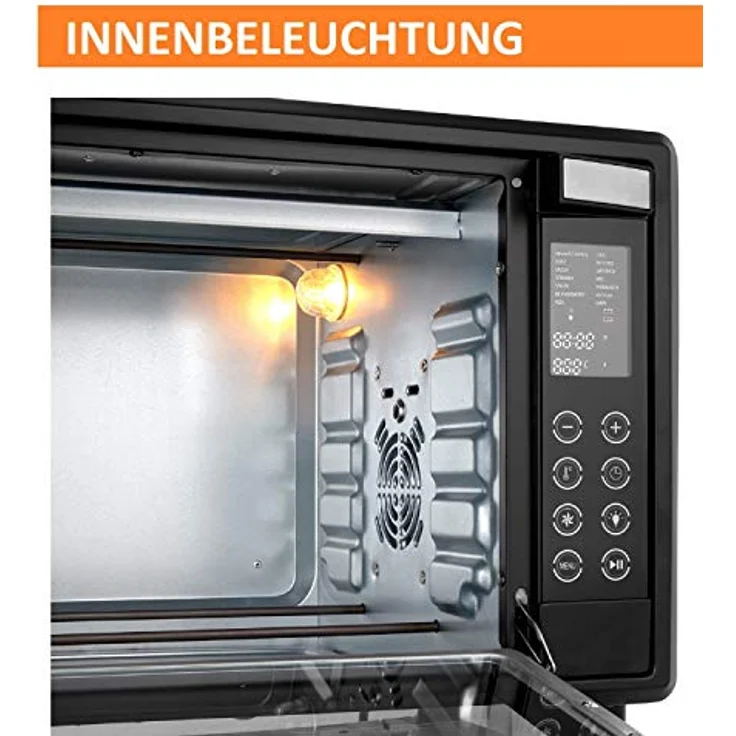 Stillstern Minibackofen mit Umluft (45L) Deutsche Version, 13 Programme, Zubehör 2x Backblech, Drehspieß, Ofenhandschuhe, LED-Display, 2000W, Toaster Grill Pizzaofen Mini Backofen ideal für Camping – Bild 3