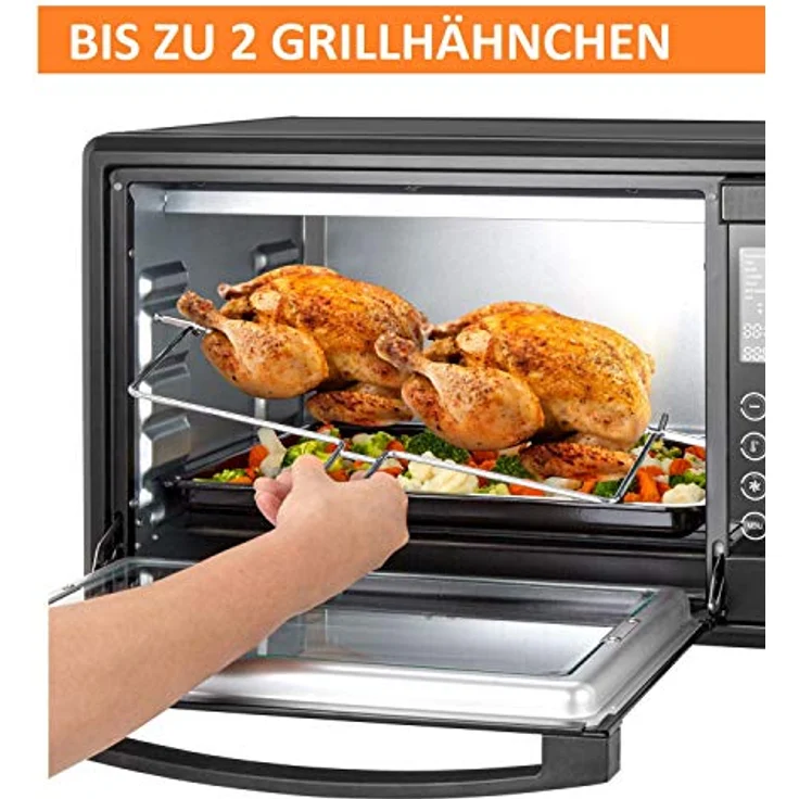 Stillstern Minibackofen mit Umluft (45L) Deutsche Version, 13 Programme, Zubehör 2x Backblech, Drehspieß, Ofenhandschuhe, LED-Display, 2000W, Toaster Grill Pizzaofen Mini Backofen ideal für Camping – Bild 2