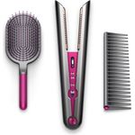 Dyson Corrale Glätteisen, 200W, biegsame Heizplatten, Mangan-Kupfer-Legierung, Lithium-Ionen-Akku, 3 Temperaturen, Display, Lade-Station, Brushkit Set, limitierte Edition, inkl. Brushkit, nickel,fuchsia