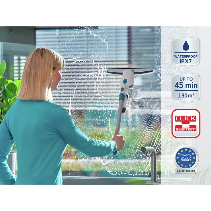 Leifheit Nemo Click 51042 Fenster- und Badsauger, 45 min Akkubetrieb, inkl. Adapter für alle Click-System Stiele, weiß-türkis – Bild 7