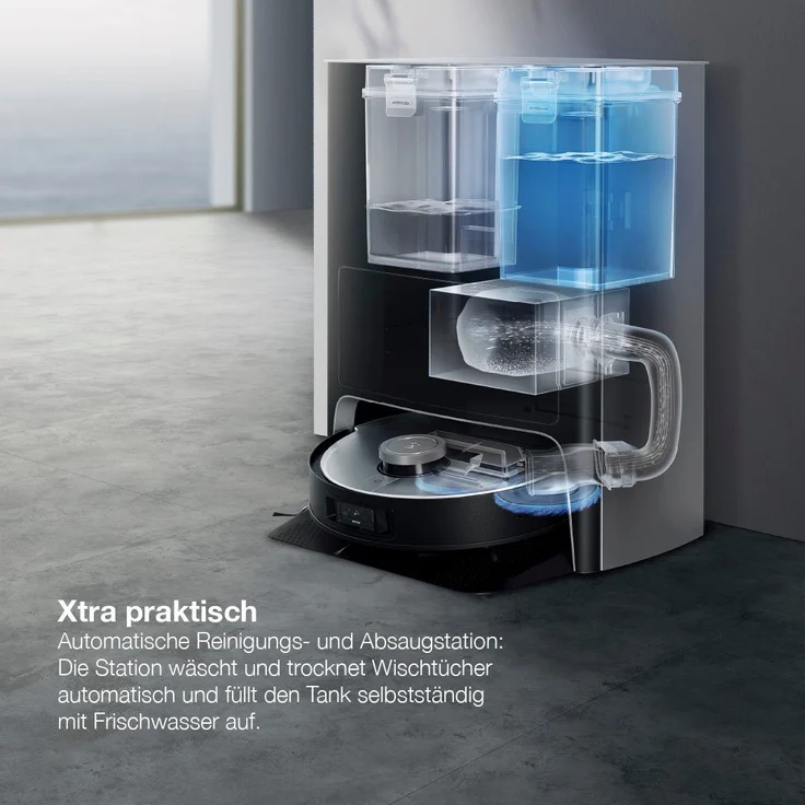 Ecovacs Deebot X1 Omni Saugroboter mit Wischfunktion und Absaugstation, 260 min Akkubetrieb, rotierender Wischausatz, 5000 Pa Saugleistung, schwarz – Bild 14