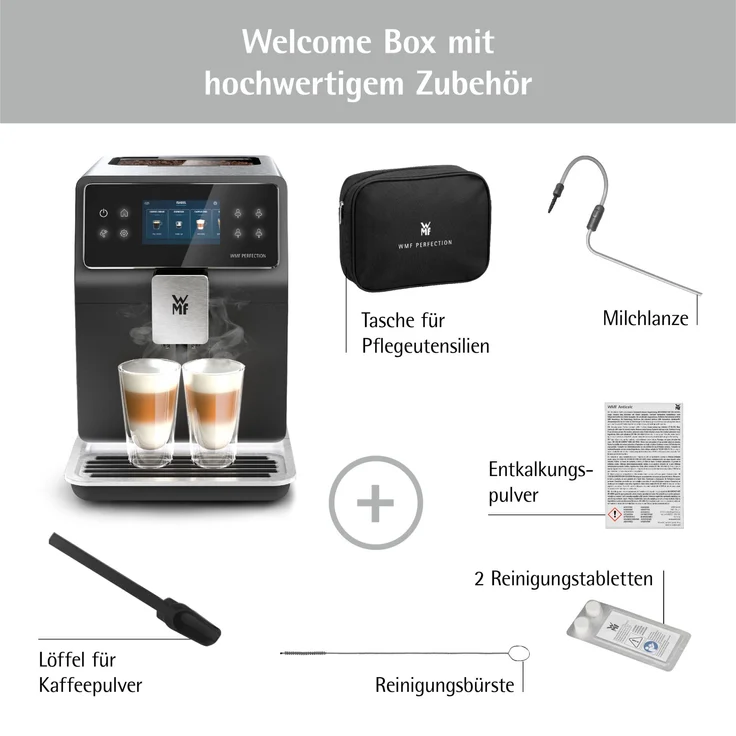 WMF Perfection 860 L Kaffeevollautomat mit Milchsystem, 17 Getränkespezialitäten, Double Thermoblock, Edelstahl-Mahlwerk, Nutzerprofil, 1L Milchbehälter, schwarz – Bild 5