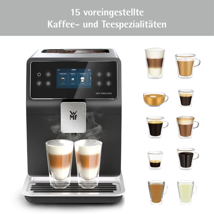 WMF Perfection 860 L Kaffeevollautomat mit Milchsystem, 17 Getränkespezialitäten, Double Thermoblock, Edelstahl-Mahlwerk, Nutzerprofil, 1L Milchbehälter, schwarz – Bild 3