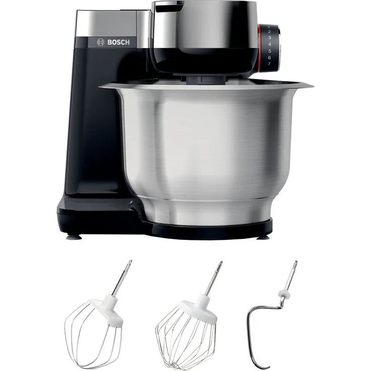 Bosch MUMS2VM00 Küchenmaschine mit Planetenrührwerk, 900W, 3,8L Edelstahlschüssel, 4 Geschwindigkeiten, schwarz, Serie: MUMS