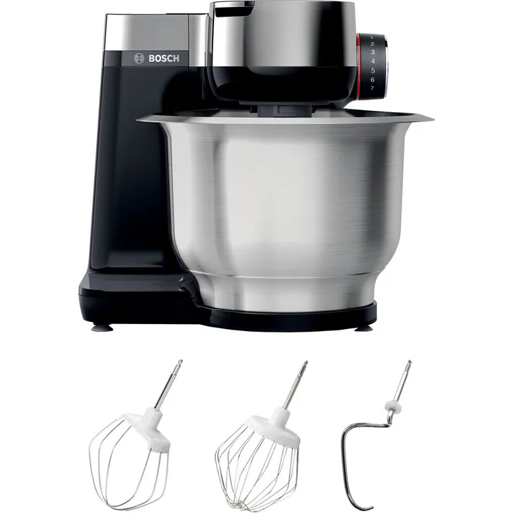 Bosch MUMS2VM00 Küchenmaschine mit Planetenrührwerk, 900W, 3,8L Edelstahlschüssel, 4 Geschwindigkeiten, schwarz, Serie: MUMS