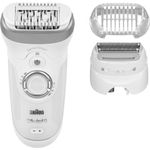 Braun Silk-épil 9 9-705, Epilierer für langanhaltende Haarentfernung, Rasier- und Trimmeraufsatz, Micro-Grip-Pinzetten-Technologie, Hochfrequenz-Massageaufsatz kabellose Wet&Dry-Epilation, weiß-silber
