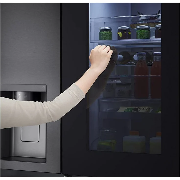 LG GSXV90MCAE Side-by-Side Kühlschrank, freistehend, schwarz, Total NoFrost, Wasser- und Eiswürfelspender, Festwasseranschluss, Smart Connectivity, LED, Breite 91.3 cm, Energieklasse E – Bild 3
