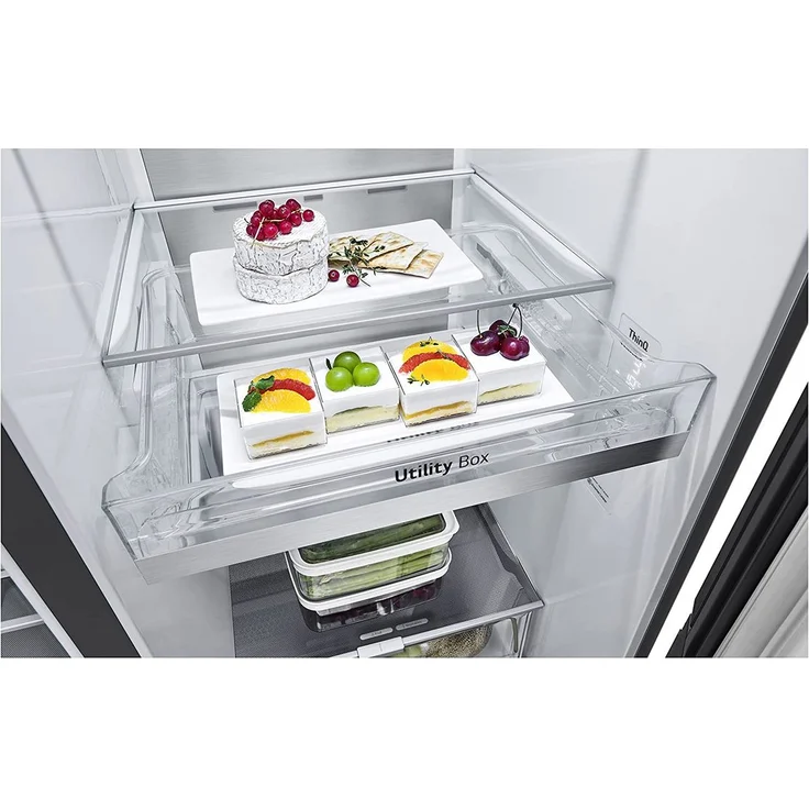 LG GSXV90MCAE Side-by-Side Kühlschrank, freistehend, schwarz, Total NoFrost, Wasser- und Eiswürfelspender, Festwasseranschluss, Smart Connectivity, LED, Breite 91.3 cm, Energieklasse E – Bild 10