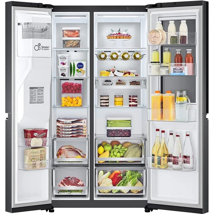 LG GSXV90MCAE Side-by-Side Kühlschrank, freistehend, schwarz, Total NoFrost, Wasser- und Eiswürfelspender, Festwasseranschluss, Smart Connectivity, LED, Breite 91.3 cm, Energieklasse E – Bild 7