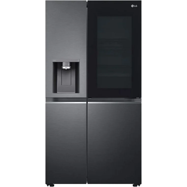 LG GSXV90MCAE Side-by-Side Kühlschrank, freistehend, schwarz, Total NoFrost, Wasser- und Eiswürfelspender, Festwasseranschluss, Smart Connectivity, LED, Breite 91.3 cm, Energieklasse E – Bild 1