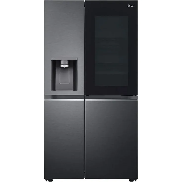 LG GSXV90MCAE Side-by-Side Kühlschrank, freistehend, schwarz, Total NoFrost, Wasser- und Eiswürfelspender, Festwasseranschluss, Smart Connectivity, LED, Breite 91.3 cm, Energieklasse E