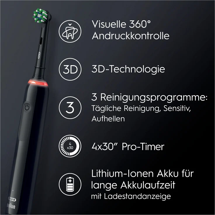 Oral-B Pro 3 3500 Black Edition Set, elektrische Zahnbürste, 2 Aufsteckbürsten, schwarz – Bild 7