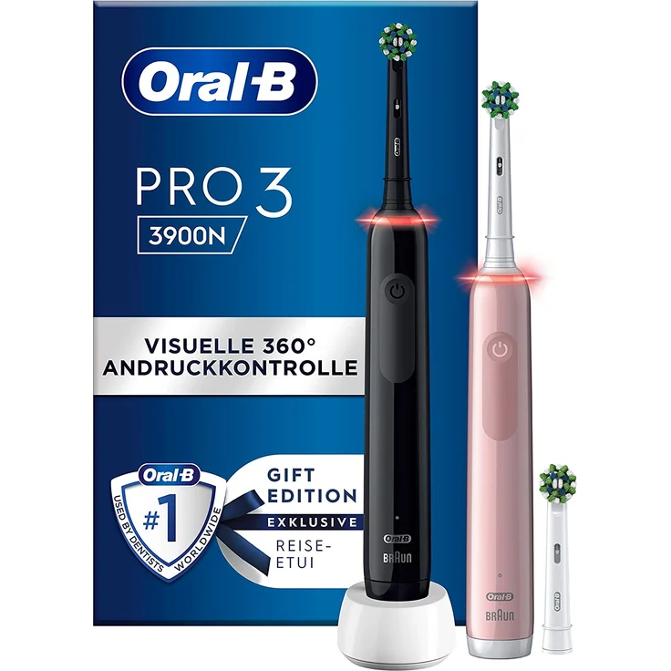 Oral-B Pro 3 3900N Geschenk-Edition Elektrische Zahnbürste, schwarz & rosé, mit visueller Andruckkontrolle – Bild 1