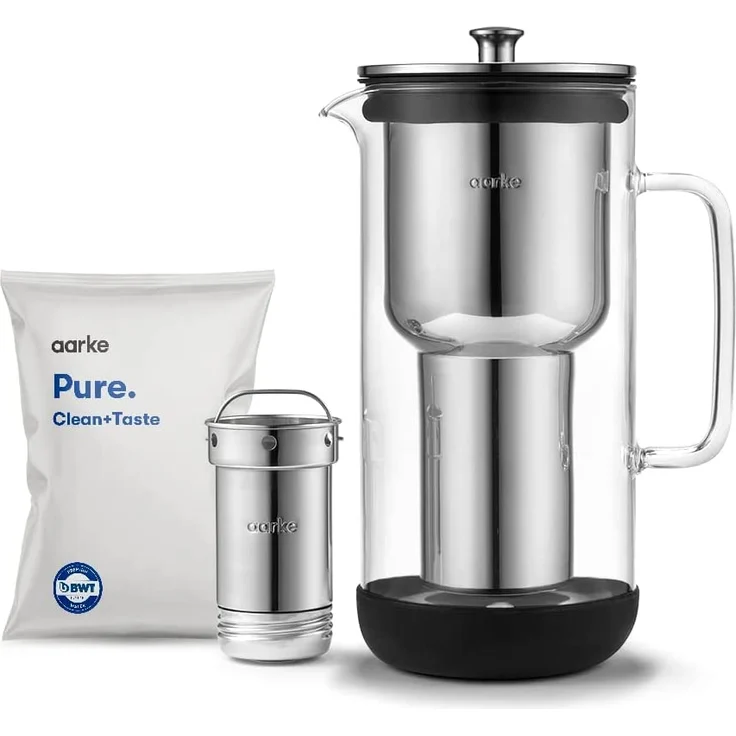 Aarke Purifier Wasserfilterkanne aus Glas und Edelstahl, 2,4 l Gesamtvolumen – Bild 2