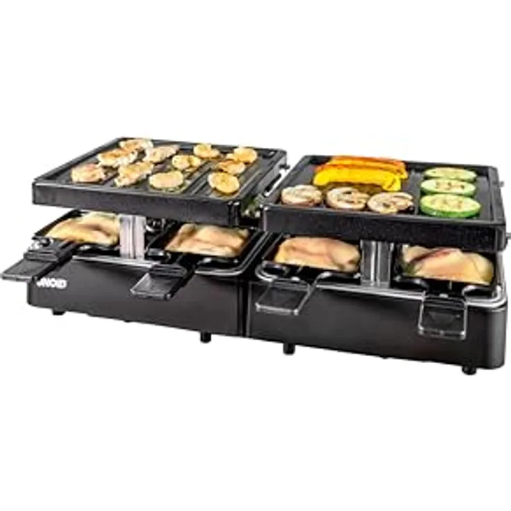 Unold 48755 Raclette Extendable, Party Grill für 8 Personen, 1.300 Watt Elektro-Tischgrill mit zwei separaten Grillflächen, Schwarz